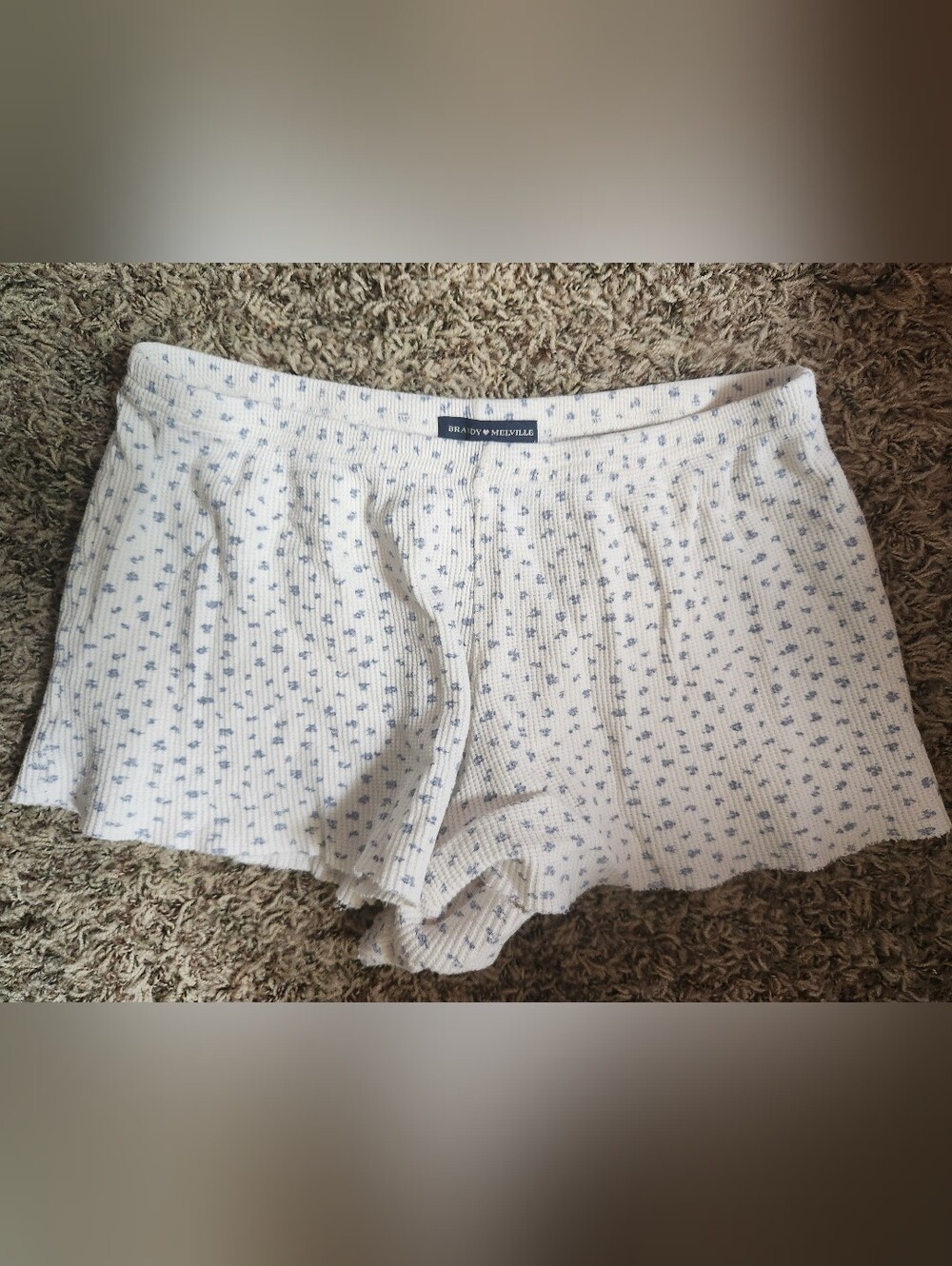 Brandy Melville White Waffle Knit Top with Light Blue Floral Shorts